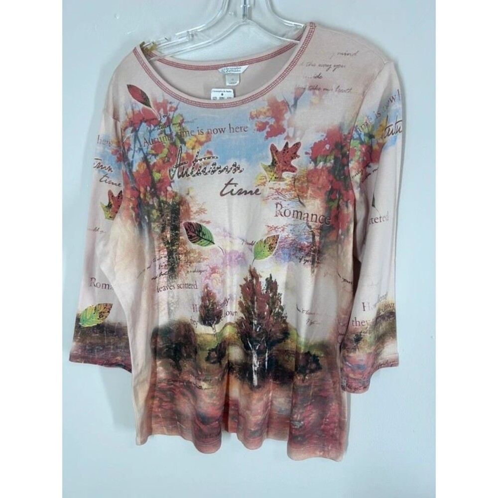 NWT V Y2K Christopher & Banks "Autumn Time" Rhinestone 3/4 Sleeve Top Size XL